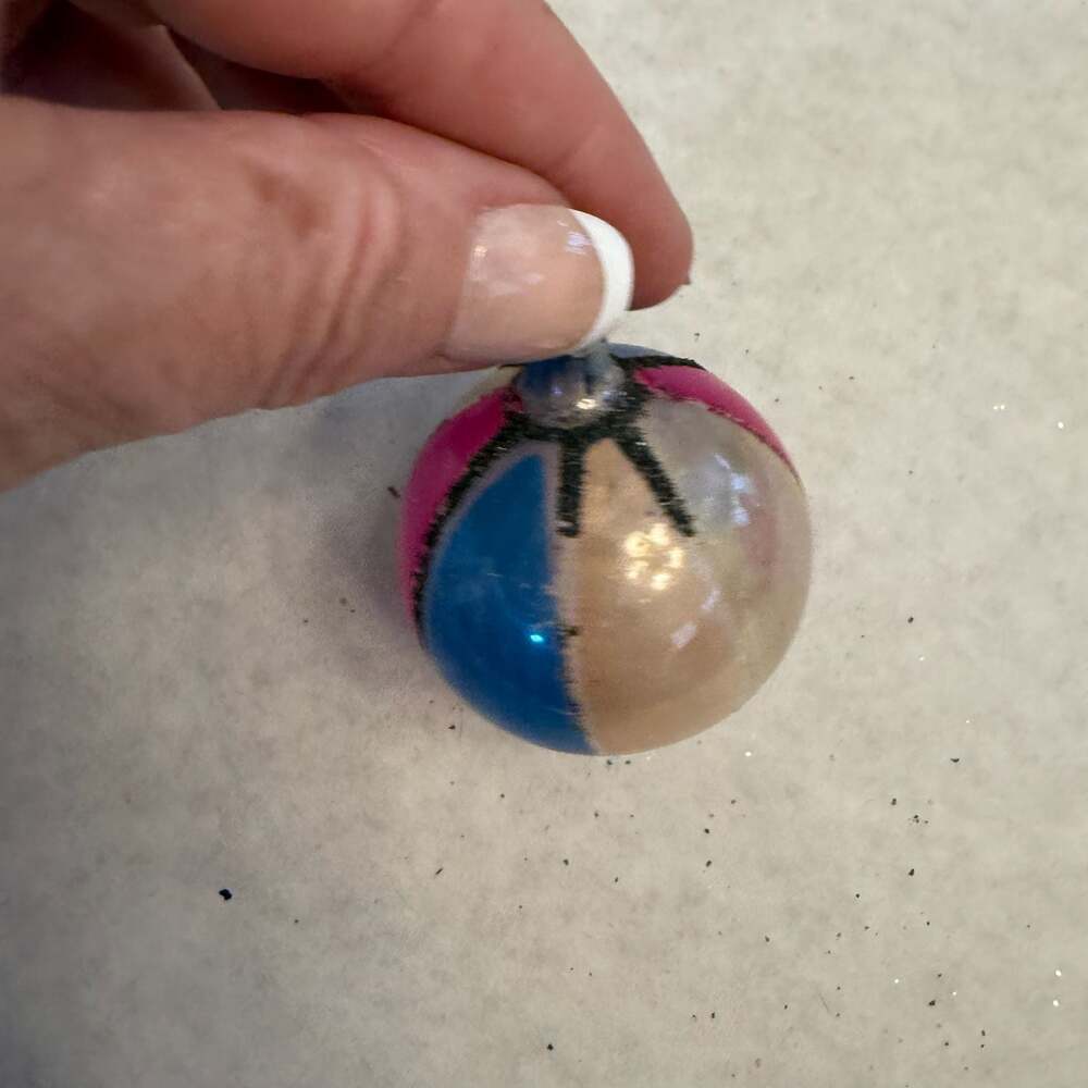 Vtg Poland Mercury Glass Christmas Ornament Striped Multicolor Glitter